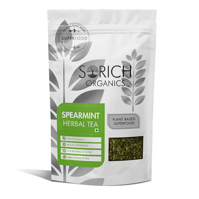 Tea | Spearmint Herbal Tea - Rich In Vitamins, High In Antioxidant &amp; Great Source Of Iron - Sorich Organics - 100gm