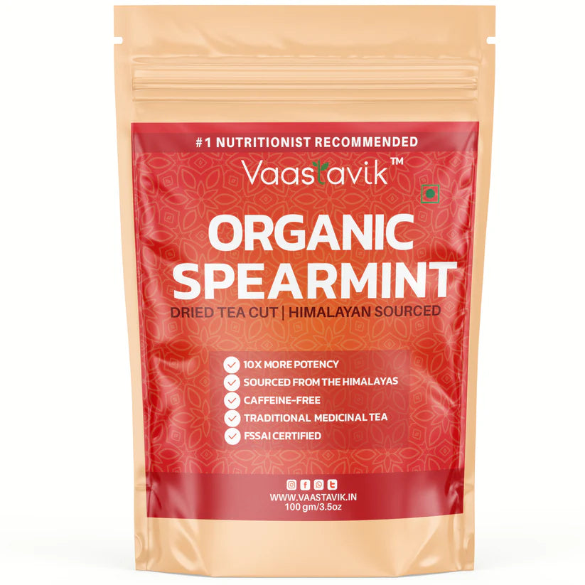 Tea | Spearmint Tea - Dried Cut Herb Mentha Spicata – Himalayan Sourced – Traditional Medicinal Tea - Organic - Caffeine Free &amp;amp; No Added Sugar – Vaastavik – 100gm