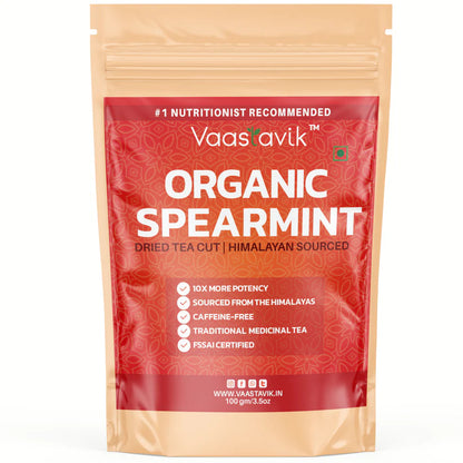 Tea | Spearmint Tea - Dried Cut Herb Mentha Spicata – Himalayan Sourced – Traditional Medicinal Tea - Organic - Caffeine Free &amp;amp; No Added Sugar – Vaastavik – 100gm
