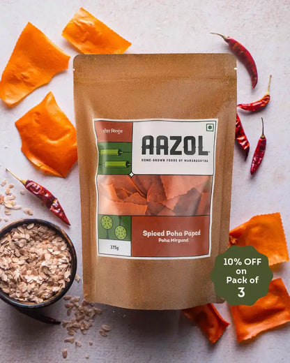 Papad | Spiced Poha Papad - Poha Mirgund - No Added Preservatives - Aazol - 175gm