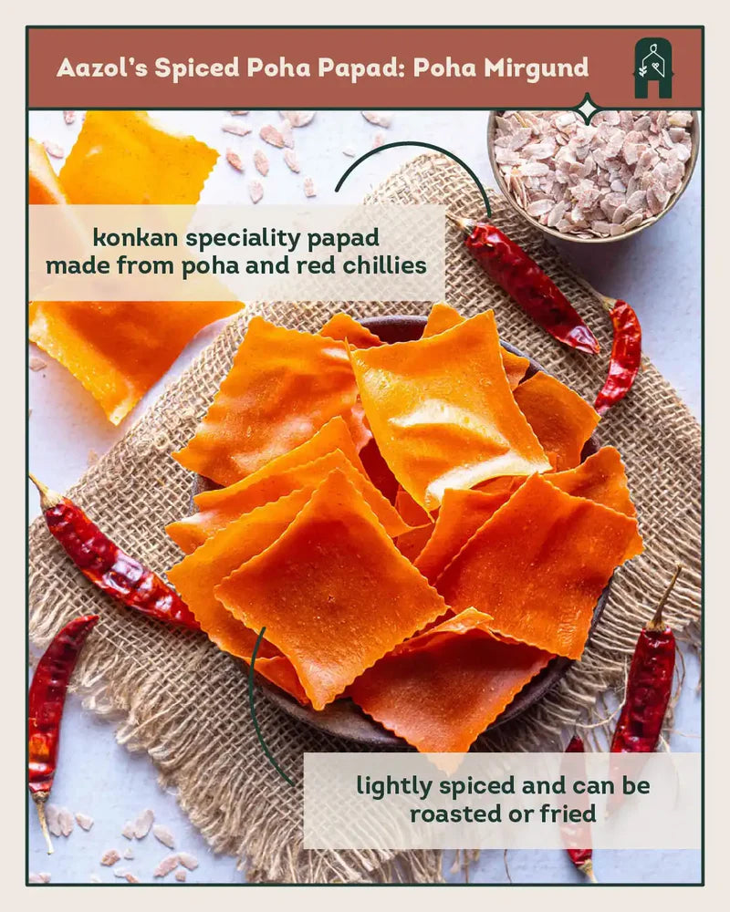 Papad | Spiced Poha Papad - Poha Mirgund - No Added Preservatives - Aazol - 175gm