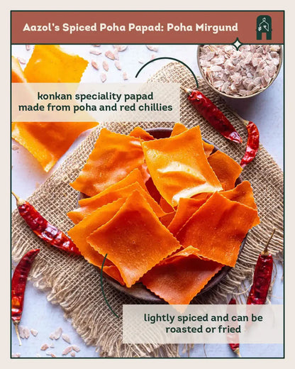 Papad | Spiced Poha Papad - Poha Mirgund - No Added Preservatives - Aazol - 175gm
