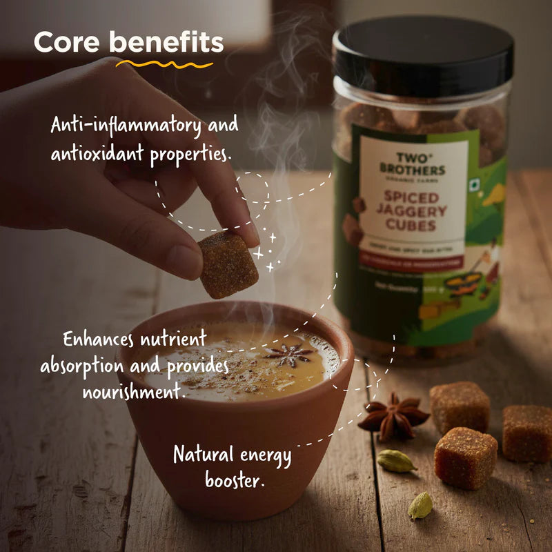 Jaggery | Spiced Jaggery Cubes - Sweet and Spicy Gud Bites-No Chemicals or Preservatives - Two Brother - 500gm