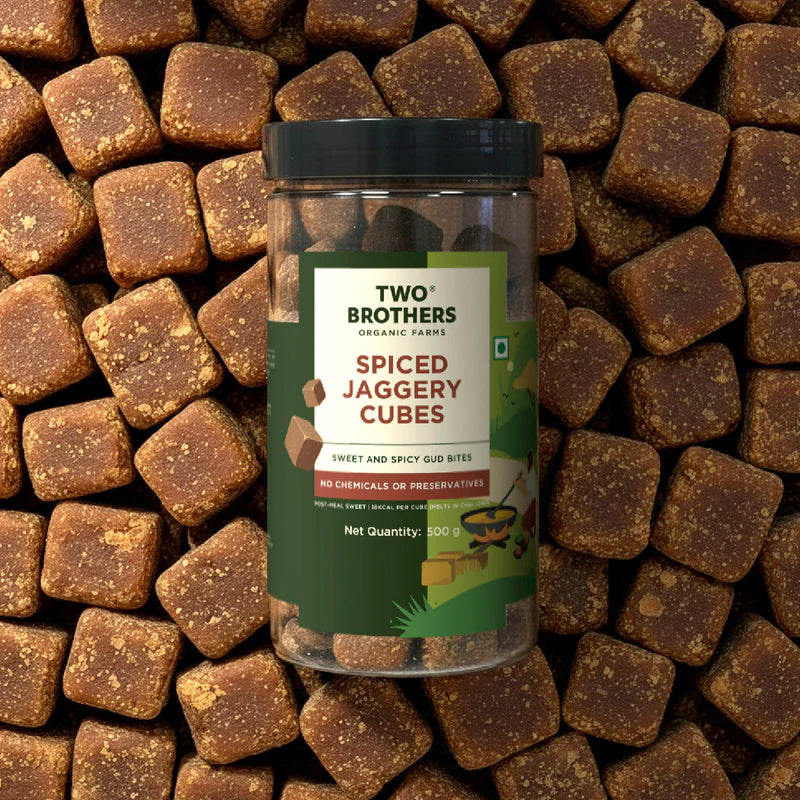 Jaggery | Spiced Jaggery Cubes - Sweet and Spicy Gud Bites-No Chemicals or Preservatives - Two Brother - 500gm
