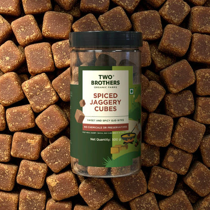 Jaggery | Spiced Jaggery Cubes - Sweet and Spicy Gud Bites-No Chemicals or Preservatives - Two Brother - 500gm