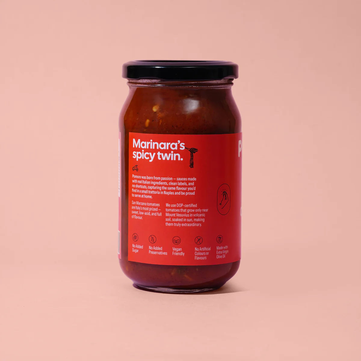 Pasta Sauce | Spicy Arrabbiata (San Marzano Tomatoes)- Made With Italian &amp; Extra Virgin Olive Oil – Vegan-No Added Sugar, No Added Preservatives – Pomoro– 390gm