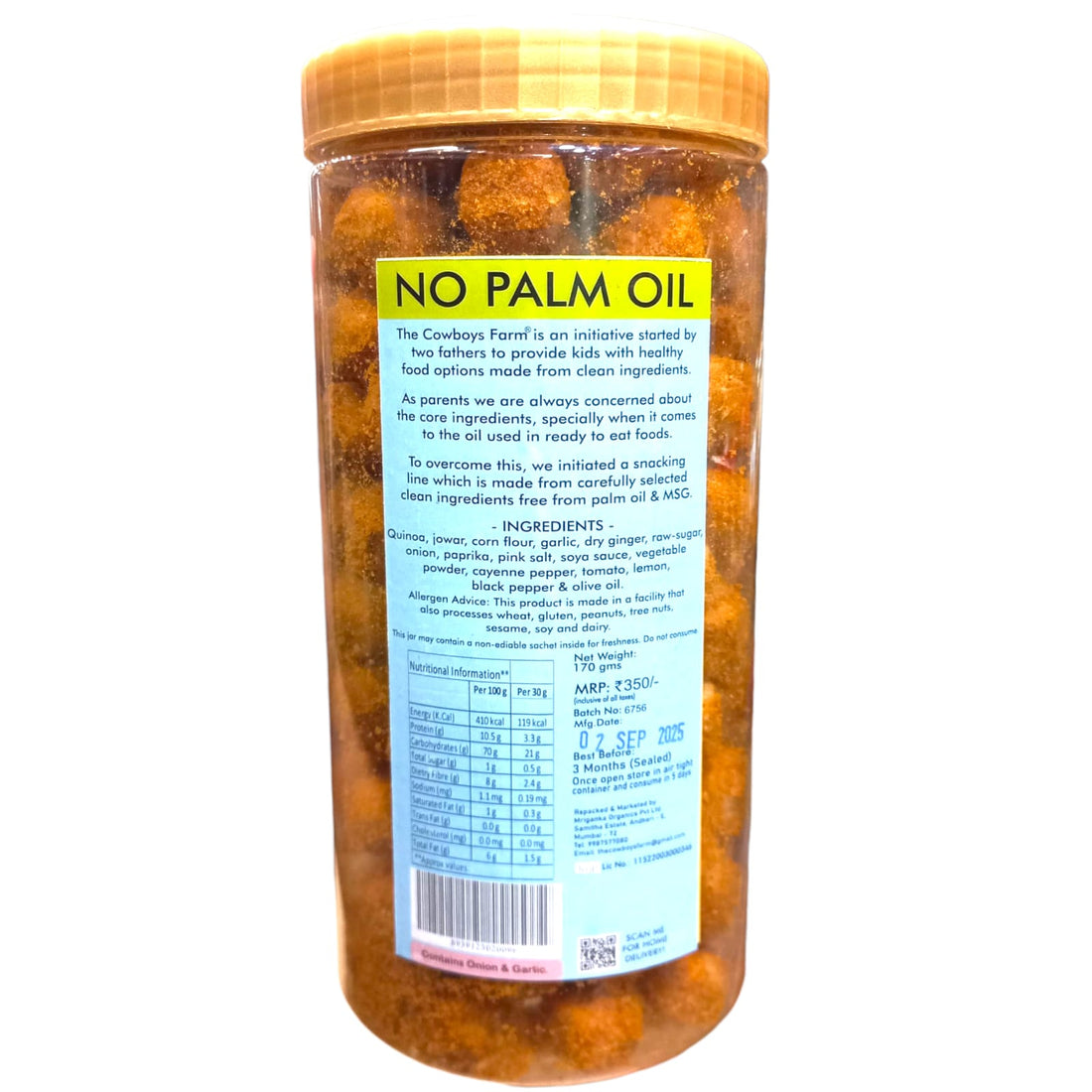 Quinoa Puffs | Spicy Schezwan Quinoa Puffs - Gluten Free, Palm Oil Free & No Added Preservatives - The Cow Boys Farm – 170gm