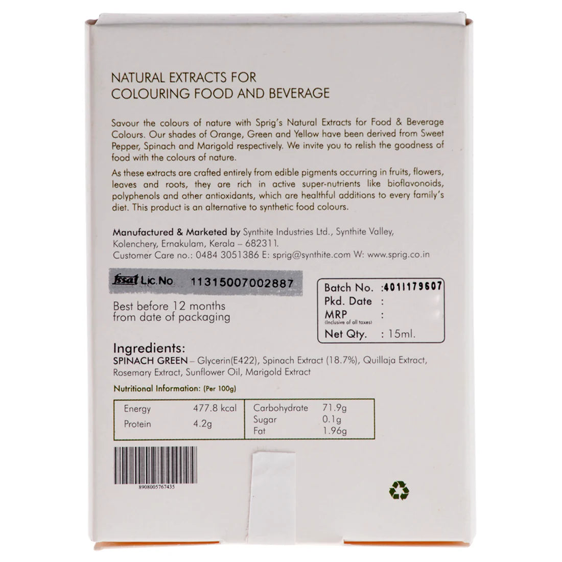 Natural Extracts for Colouring Food and Beverage - Spinach Green - Sprig - 15ml
