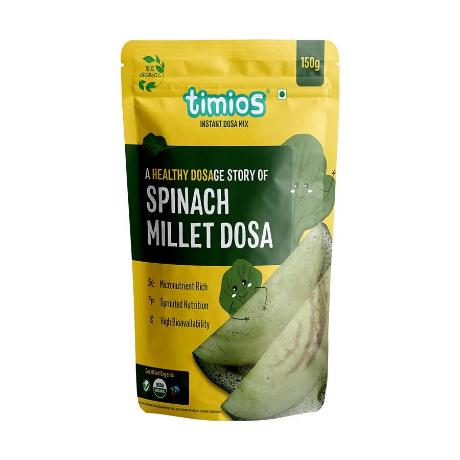 Millet Dosa | Spinach Millet Dosa Mix – Sprouted Nutrition - USDA organic - Timios – 150gm