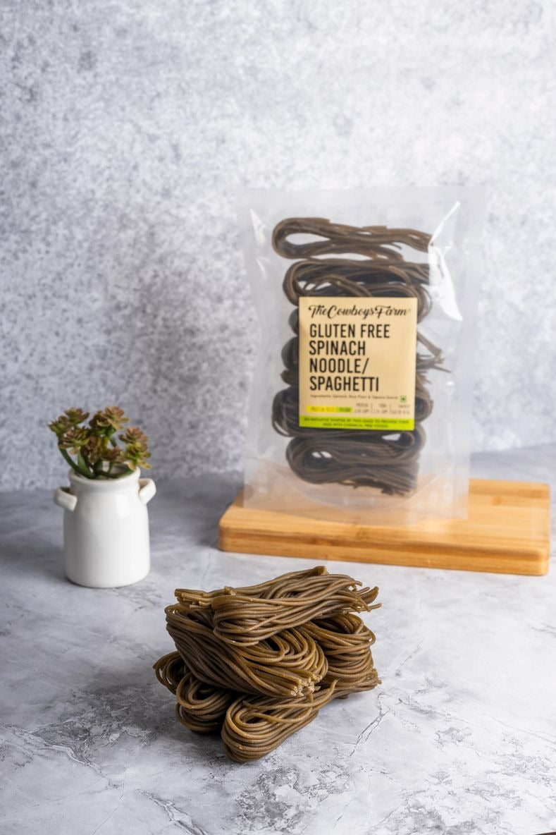 Spinach Noodle | Spaghetti - Vegan, Gluten Free &amp;amp; High Protein - The Cow Boys Farm - 220gm