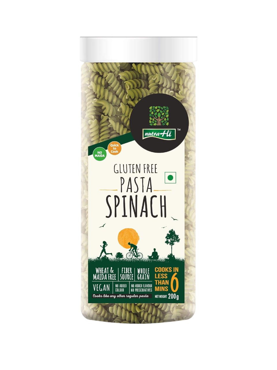 Pasta | Spinach Pasta - Vegan, Gluten Free, No Maida, No Wheat, No Added Color, Flavors &amp;amp; Preservatives Free - NutraHi - 200gm