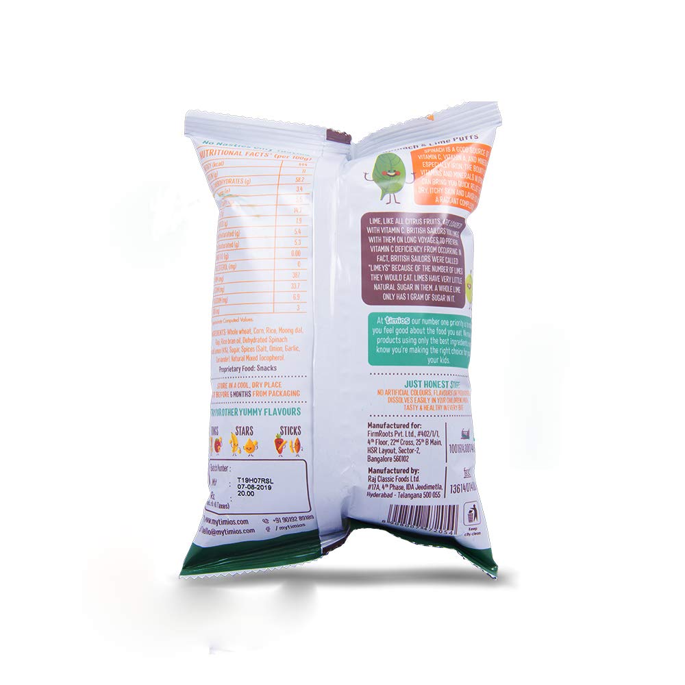 Spinach and Lime Puffs Snacks for Kids – Timios – 30gm