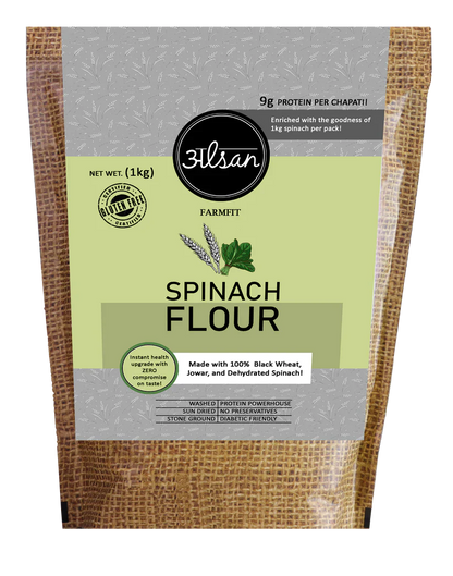 Spinach Flour | (Made With 100% Black Wheat, Jowar, And Dehydrated Spinach) - Sundried - Stone Ground - Gluten Free &amp; No Added Preservatives - Alsan - 1000gm