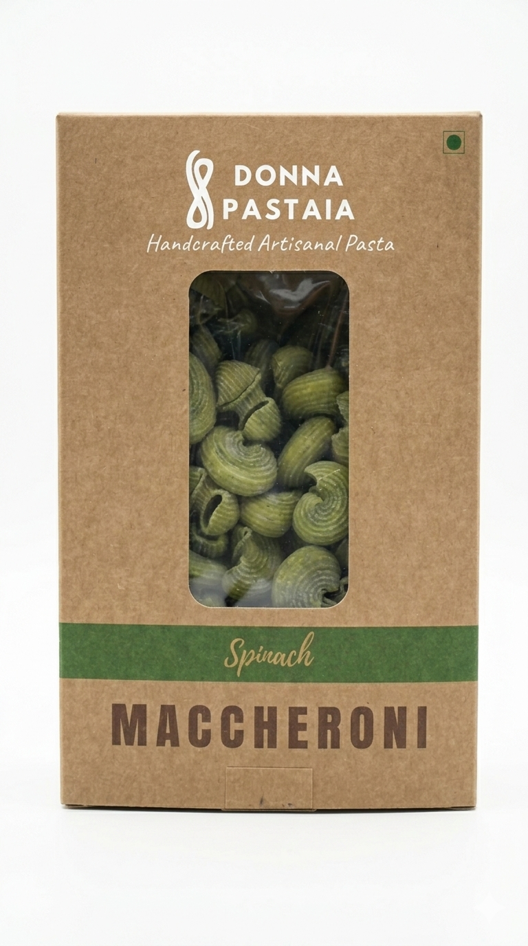 Pasta | Spinach Maccheroni - Artisanal Handcrafted Pasta  –No Preservatives, No Maida &amp; No Added Salt – Donna Pastaia – 500gm