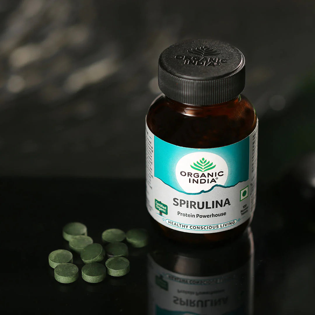 Spirulina | Protein Powerhouse - Natural - Vegan, Promotes Youthful Skin, Nails &amp;amp; Hair - Organic India - 120 Tablets