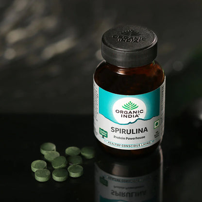 Spirulina | Protein Powerhouse - Natural - Vegan, Promotes Youthful Skin, Nails &amp;amp; Hair - Organic India - 120 Tablets
