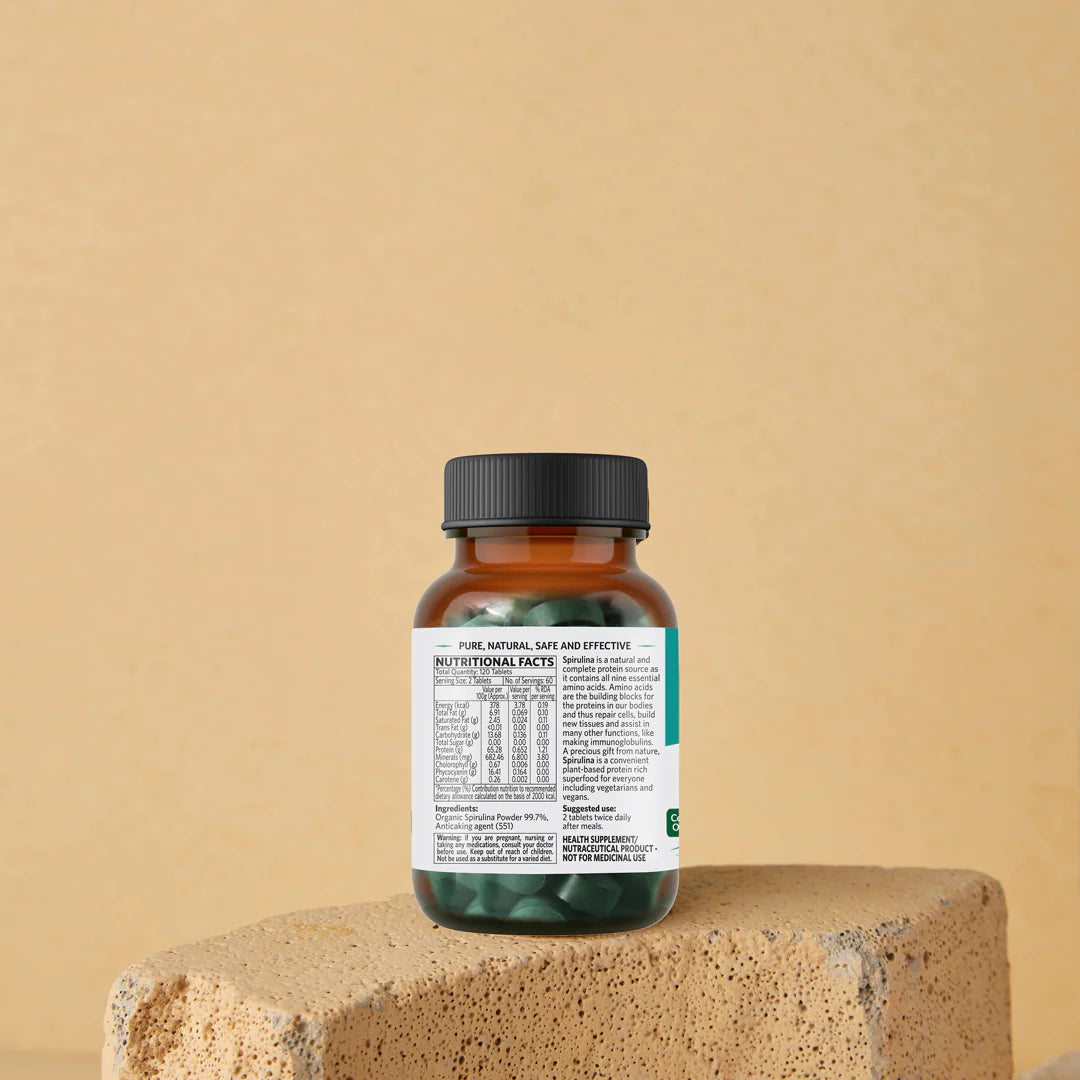 Spirulina | Protein Powerhouse - Natural - Vegan, Promotes Youthful Skin, Nails &amp;amp; Hair - Organic India - 120 Tablets