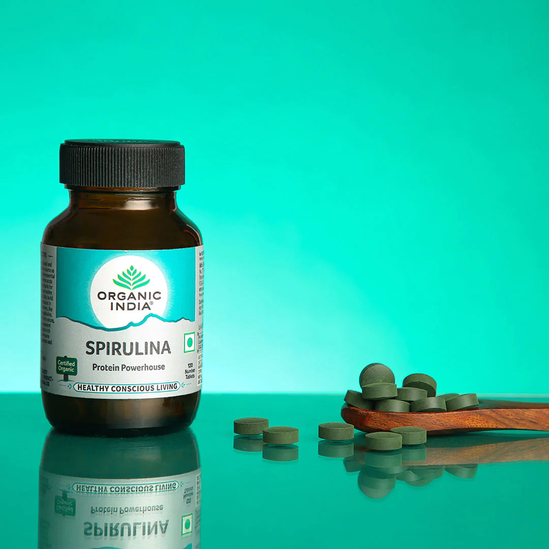 Spirulina | Protein Powerhouse - Natural - Vegan, Promotes Youthful Skin, Nails &amp;amp; Hair - Organic India - 120 Tablets