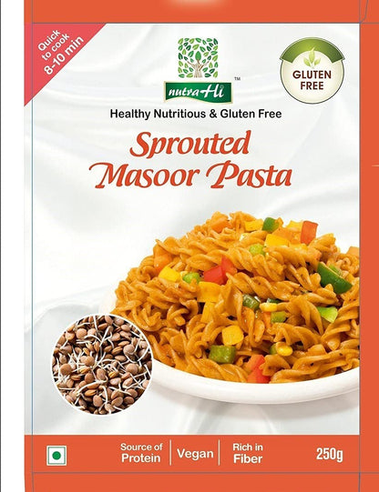 Sprouted Masoor Pasta | Vegan, Gluten Free, High In Protein &amp;amp; Rich In Fiber - NutraHi – 250gm