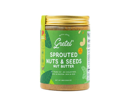 Nut Butter | Sprouted (Nuts &amp;amp; Seeds) - Rich, Creamy Butter - No Preservatives, Additives &amp;amp; No Added Sugar - Gretel - 300gm