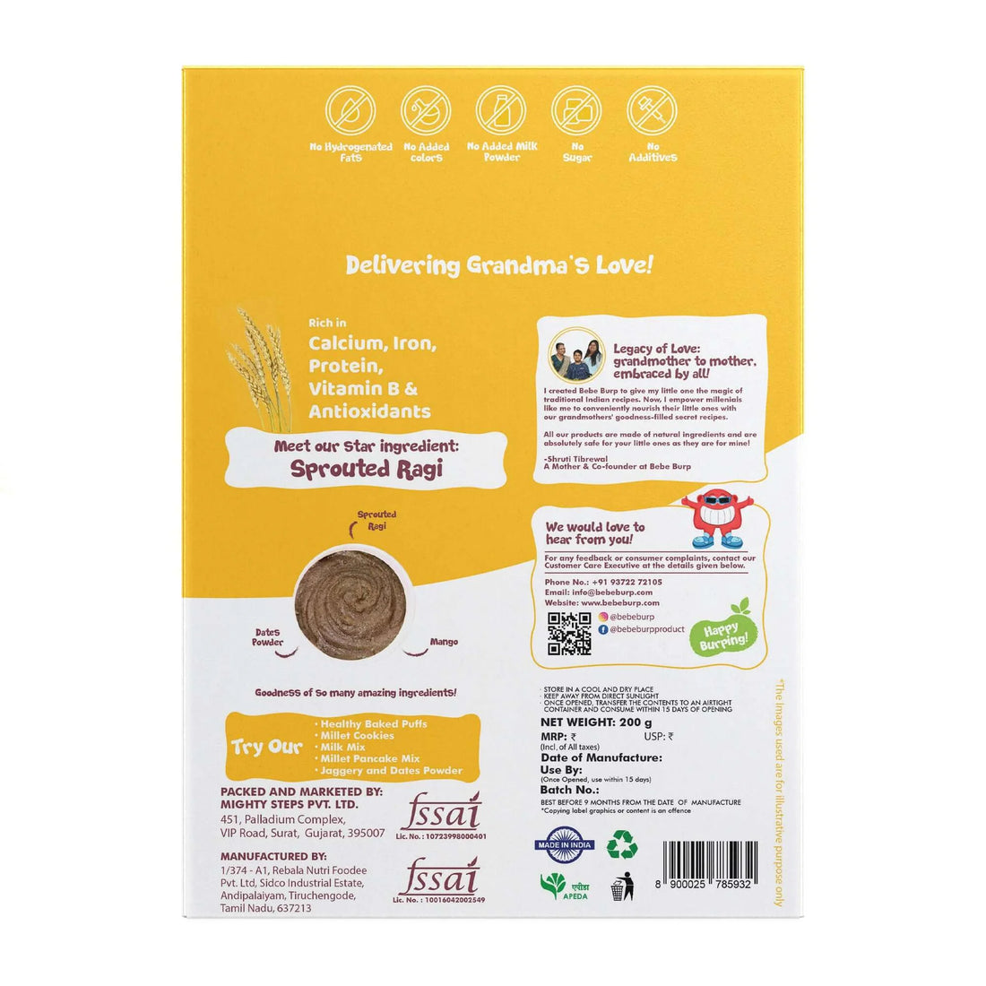 Porridge | Sprouted Ragi Mango Porridge Mix - Healthy Baby Porridge - Natural Food -  No Sugar , No Salt - No Artificial Preservatives &amp; Flavours - Bebe Burp- 200gm