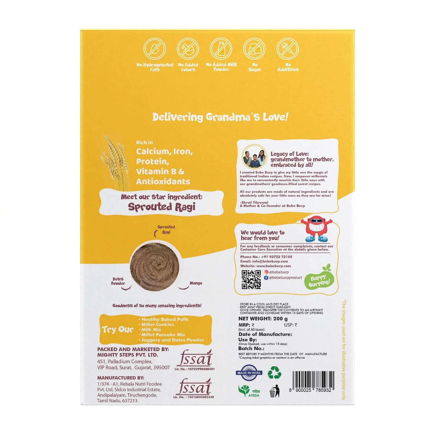 Porridge | Sprouted Ragi Mango Porridge Mix - Healthy Baby Porridge - Natural Food -  No Sugar , No Salt - No Artificial Preservatives &amp; Flavours - Bebe Burp- 200gm