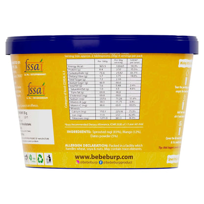 Porridge | Grab &amp; Go (Sprouted Ragi With Mango) - Natural Food - No Sugar ,No Salt - No Artificial Preservatives &amp; Flavours - Bebe Burp- 30gm