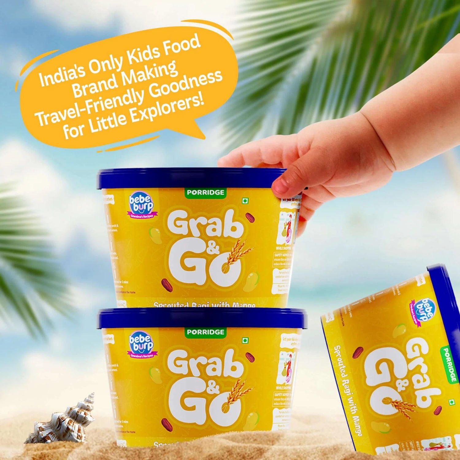 Porridge | Grab &amp; Go (Sprouted Ragi With Mango) - Natural Food - No Sugar ,No Salt - No Artificial Preservatives &amp; Flavours - Bebe Burp- 30gm