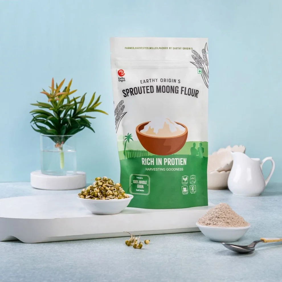 Flour | Sprouted Moong Dal Flour - 100% Whole Grain - Naturally Gluten Free, Preservatives Free, High In Protein - Earthy Origins - 250gm