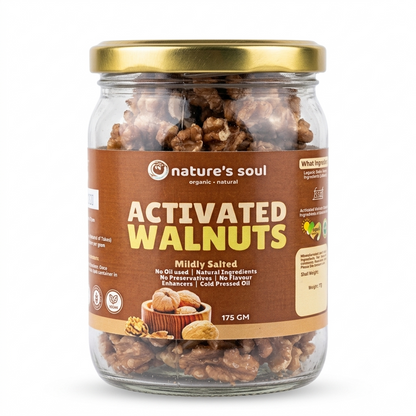 Sprouted Walnuts | Activated Walnuts – Mildly Salted – No Oil Used – Natural Ingredients  – Cold Pressed Oil - Vegan, Gluten Free, Preservatives Free &amp;amp; No Flavour Enhancer – Nature’s Soul – 175gm
