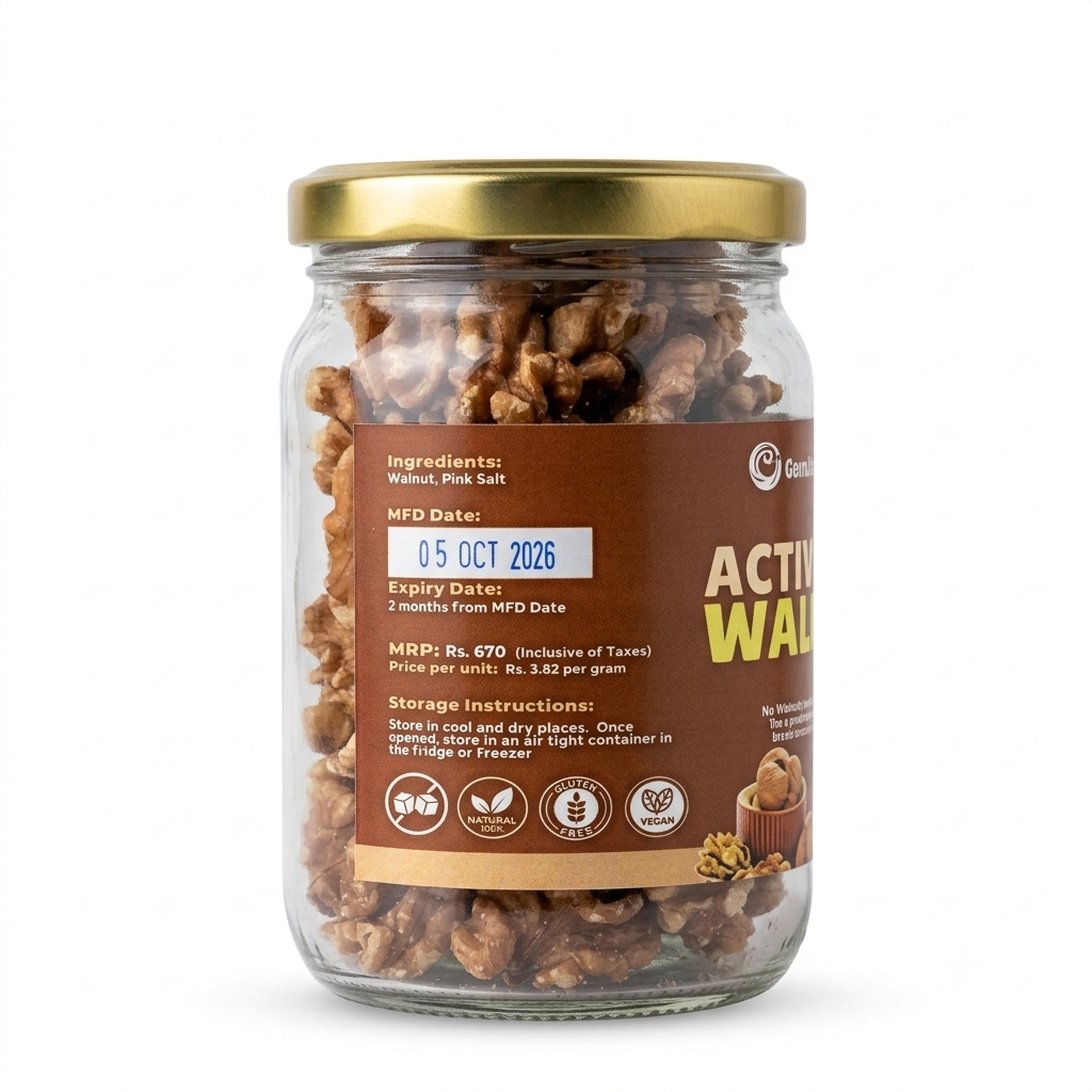 Sprouted Walnuts | Activated Walnuts – Mildly Salted – No Oil Used – Natural Ingredients  – Cold Pressed Oil - Vegan, Gluten Free, Preservatives Free &amp;amp; No Flavour Enhancer – Nature’s Soul – 175gm