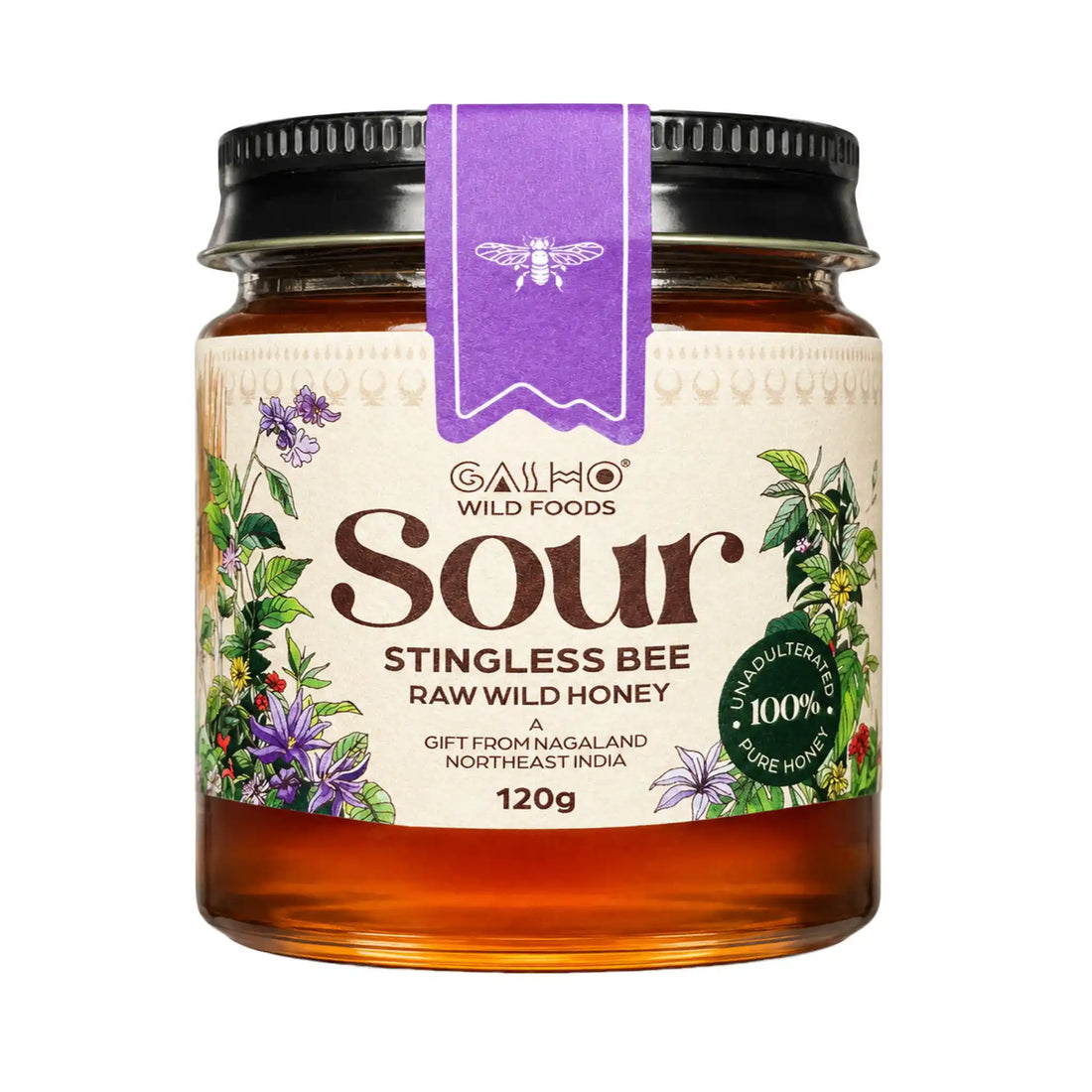 Honey | Organic Wild Forest Honey (Wildflower) - Stingless Bee Honey - Nagaland - 100% Pure &amp; Natural - Galho - 120gm