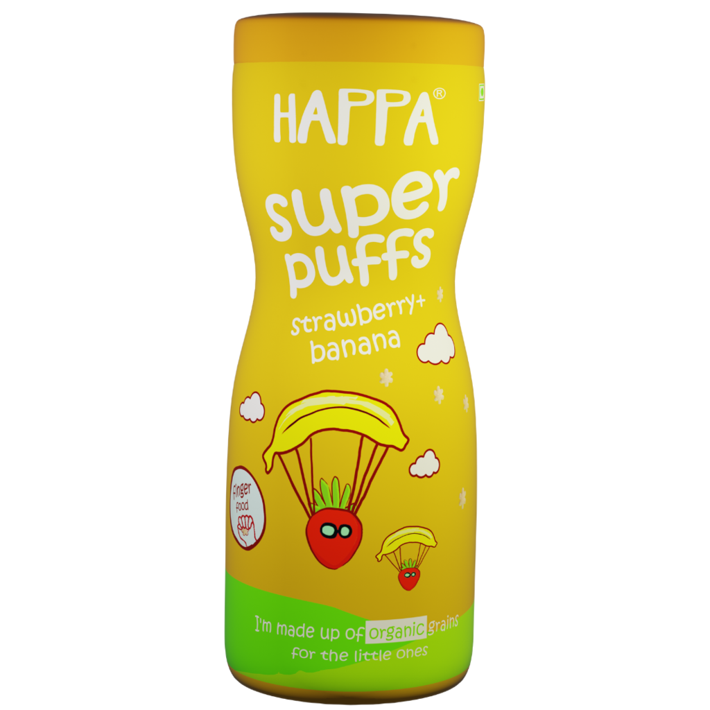 Puff | Strawberry And Banana Puff – Organic - Gluten Free, No Added Preservatives, No Added Sugar &amp;amp; No Salt - Happa - 40gm