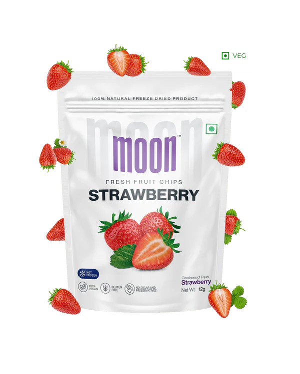 Strawberry Chips | Dried - Natural - Vegan, Gluten Free, No Preservatives & No Added Sugar - Moon - 12gm