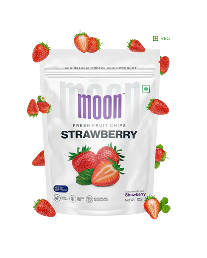 Strawberry Chips | Dried - Natural - Vegan, Gluten Free, No Preservatives &amp;amp; No Added Sugar - Moon - 12gm