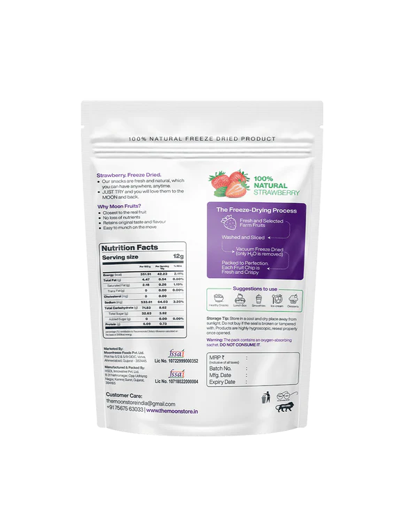 Strawberry Chips | Dried - Natural - Vegan, Gluten Free, No Preservatives &amp;amp; No Added Sugar - Moon - 12gm