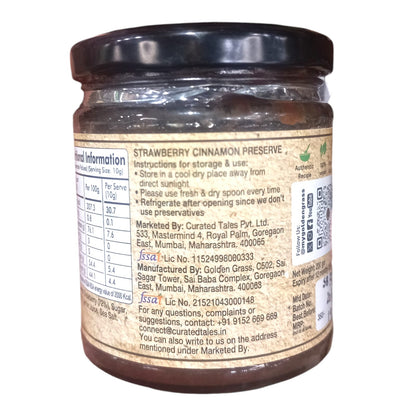 Preserve | Strawberry Cinnamon Preserve - 100% Natural - Vegan, No Added Colour &amp;amp; No Added Preservatives - Golden Grass - 200gm