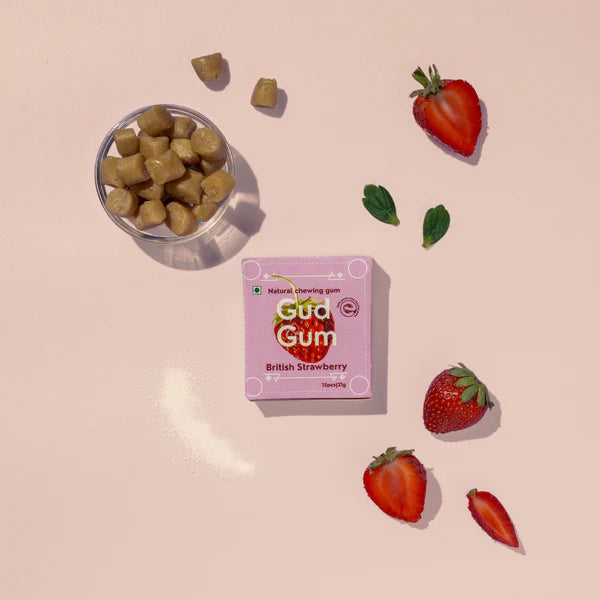 Raspberry Chewing Gum - 15 Pieces Per Pack - Natural - Indian - Vegan, Sugar Free & Plastic Free - Gud Gum - 21gm