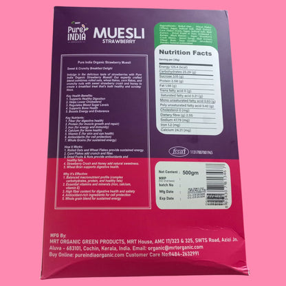 Muesli | Strawberry Muesli – Supports Bone Health – High In Antioxidant And Whole Grain &amp; No Added Preservatives – Mrt Organic – 500gm