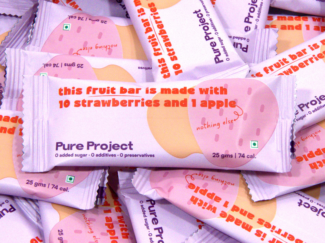 Fruit Bar | Strawberry Apple Fruit Bar - Vegan, Gluten Free &amp; High Fiber - Pure Project - 25gm