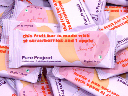 Fruit Bar | Strawberry Apple Fruit Bar - Vegan, Gluten Free &amp; High Fiber - Pure Project - 25gm