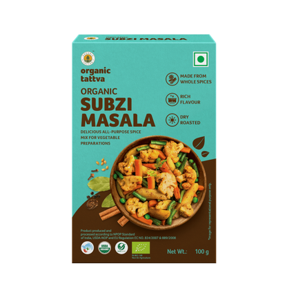 Subji Masala - USDA Organic - Vegan, Delicious All Purpose Spice, Mix For Vegetable Preparations - Organic Tattva – 100gm