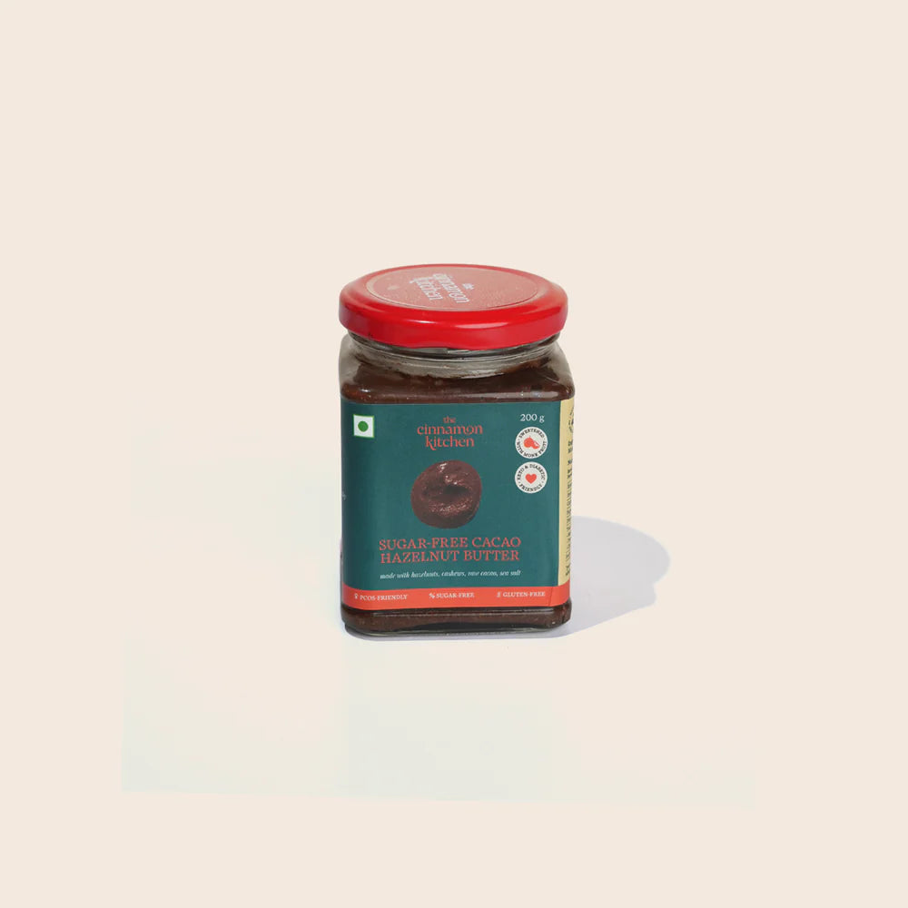 Hazelnut Butter | Sugar Free Cacao Hazelnut Butter - Vegan, Gluten Free, Refined Sugar Free, Keto Friendly, Dairy Free, Lactose Free, Soy Free & Diabetic Friendly – The Cinnamon Kitchen – 200gm