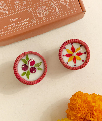 Diya | Summer Dance Diya - Handcrafted – Eco Friendly Soy Wax, No Chemical &amp; No Harmful Fumes – Nature’s Soul - Set of 2 (5 × 5 × 2.5 cm)