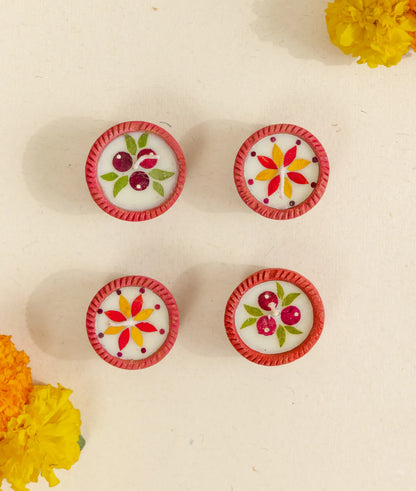 Diya | Summer Dance Diya - Handcrafted – Eco Friendly Soy Wax, No Chemical &amp; No Harmful Fumes – Nature’s Soul - Set of 4 (5 × 5 × 2.5 cm)