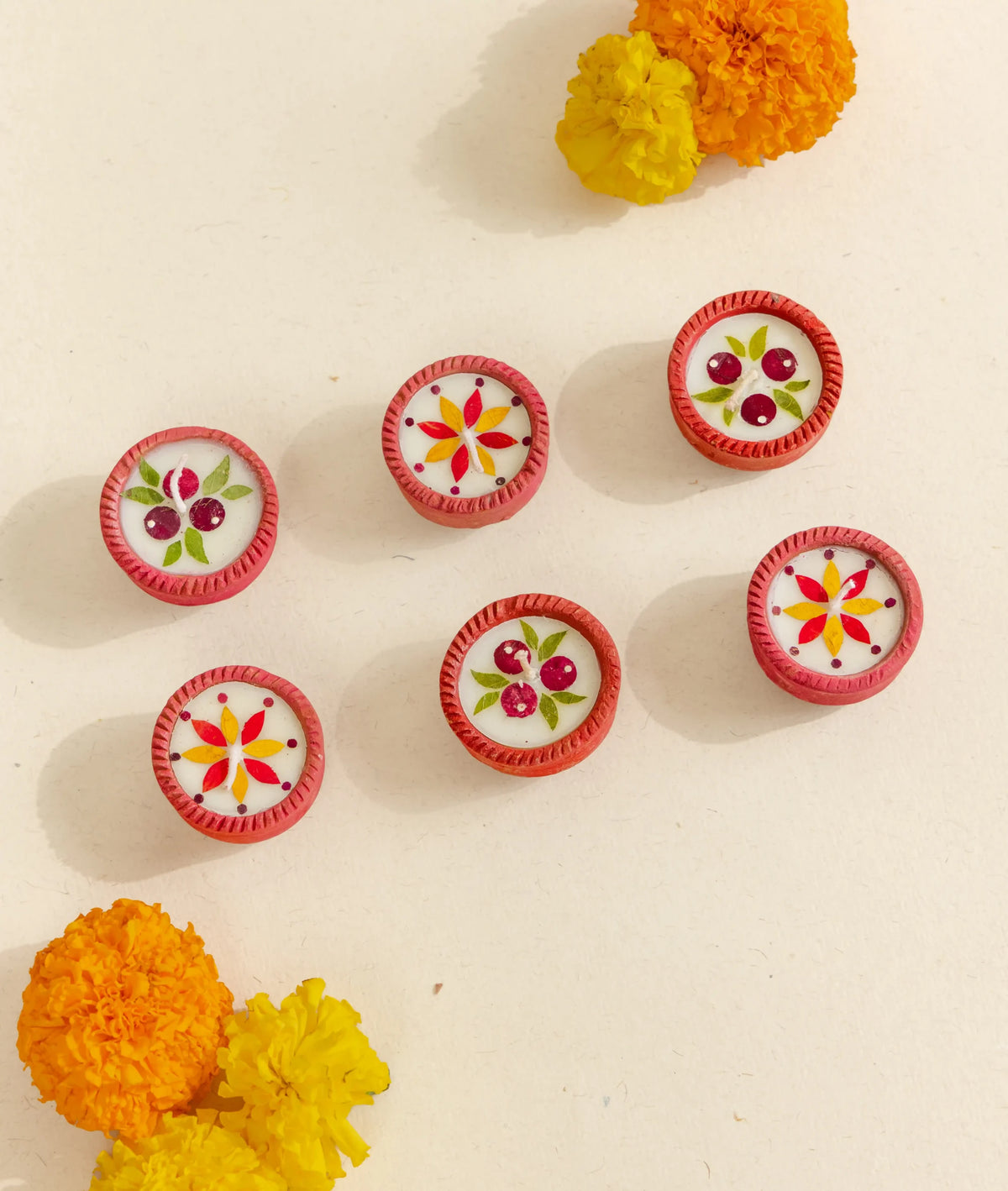 Diya | Summer Dance Diya - Handcrafted – Eco Friendly Soy Wax, No Chemical &amp; No Harmful Fumes – Nature’s Soul - Set of 6  (5 × 5 × 2.5 cm)