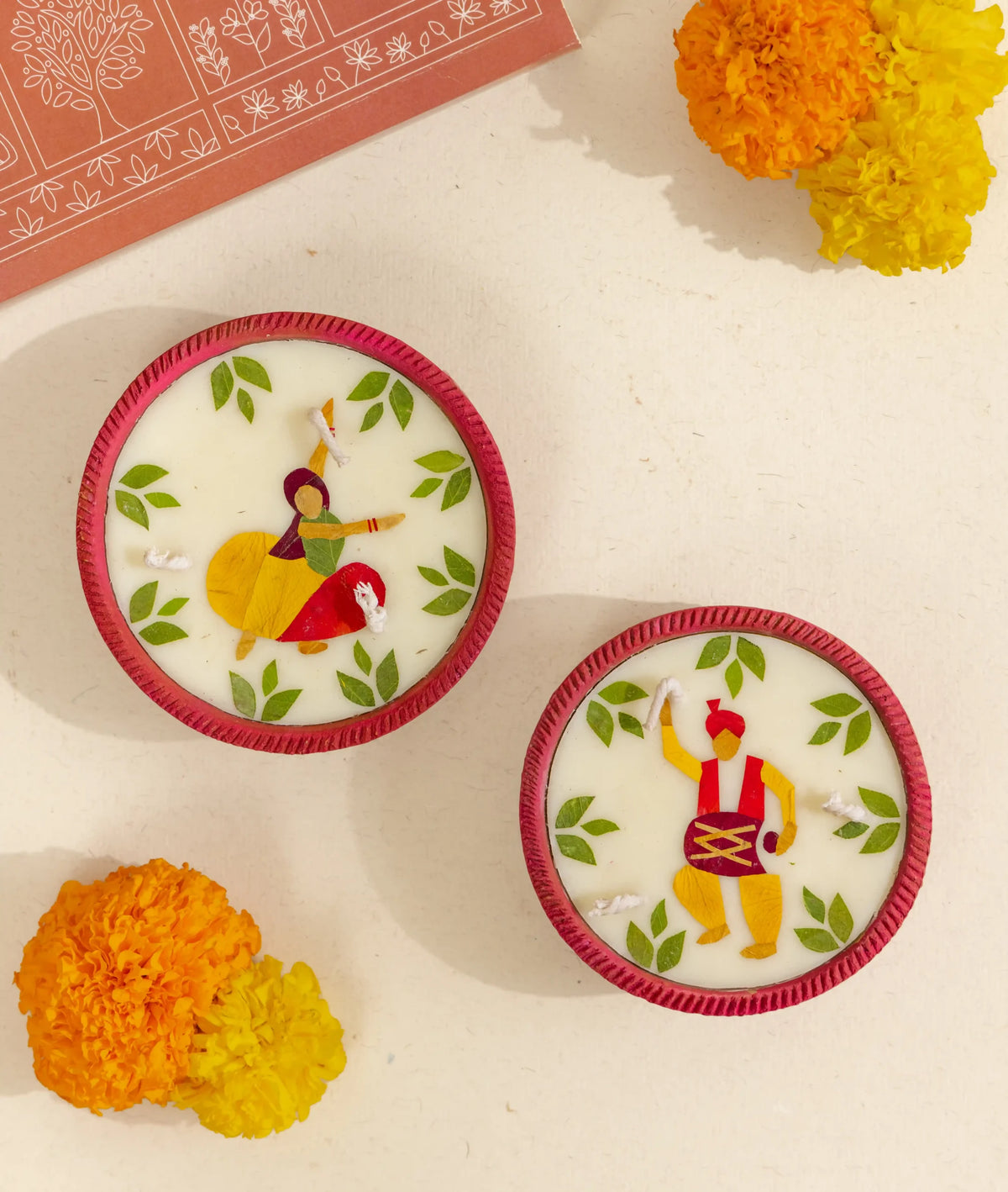 Diya | Summer Dance Katori Diya Set - Handcrafted – Eco Friendly Soy Wax, No Chemical &amp; No Harmful Fumes – Nature’s Soul - Set of 2 (11 × 11 × 3 cm)