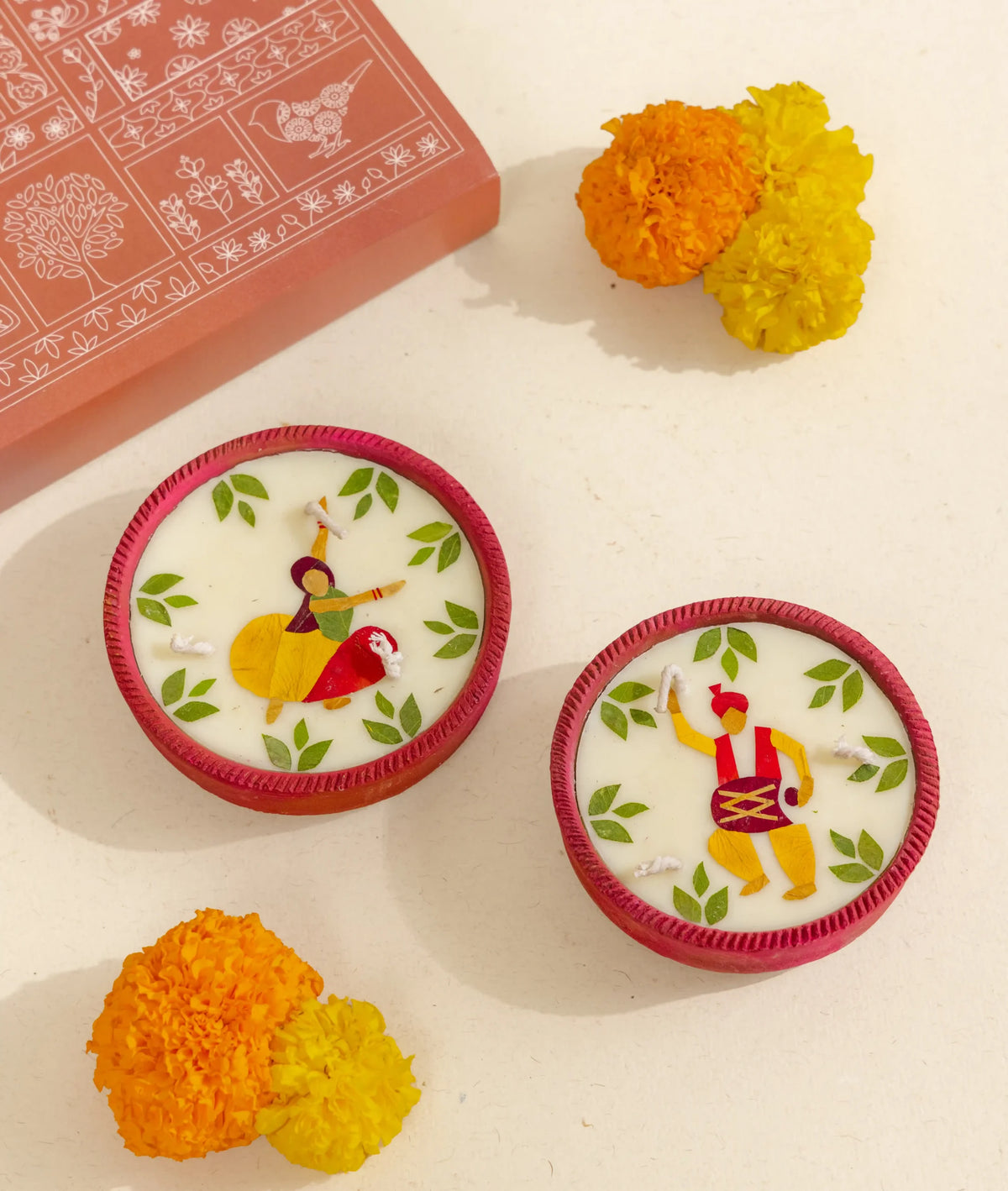 Diya | Summer Dance Katori Diya Set - Handcrafted – Eco Friendly Soy Wax, No Chemical &amp; No Harmful Fumes – Nature’s Soul - Set of 2 (11 × 11 × 3 cm)