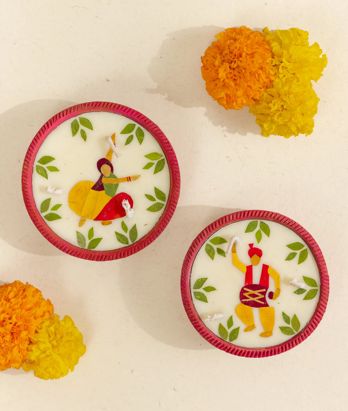 Diya | Summer Dance Katori Diya Set - Handcrafted – Eco Friendly Soy Wax, No Chemical &amp; No Harmful Fumes – Nature’s Soul - Set of 2 (11 × 11 × 3 cm)
