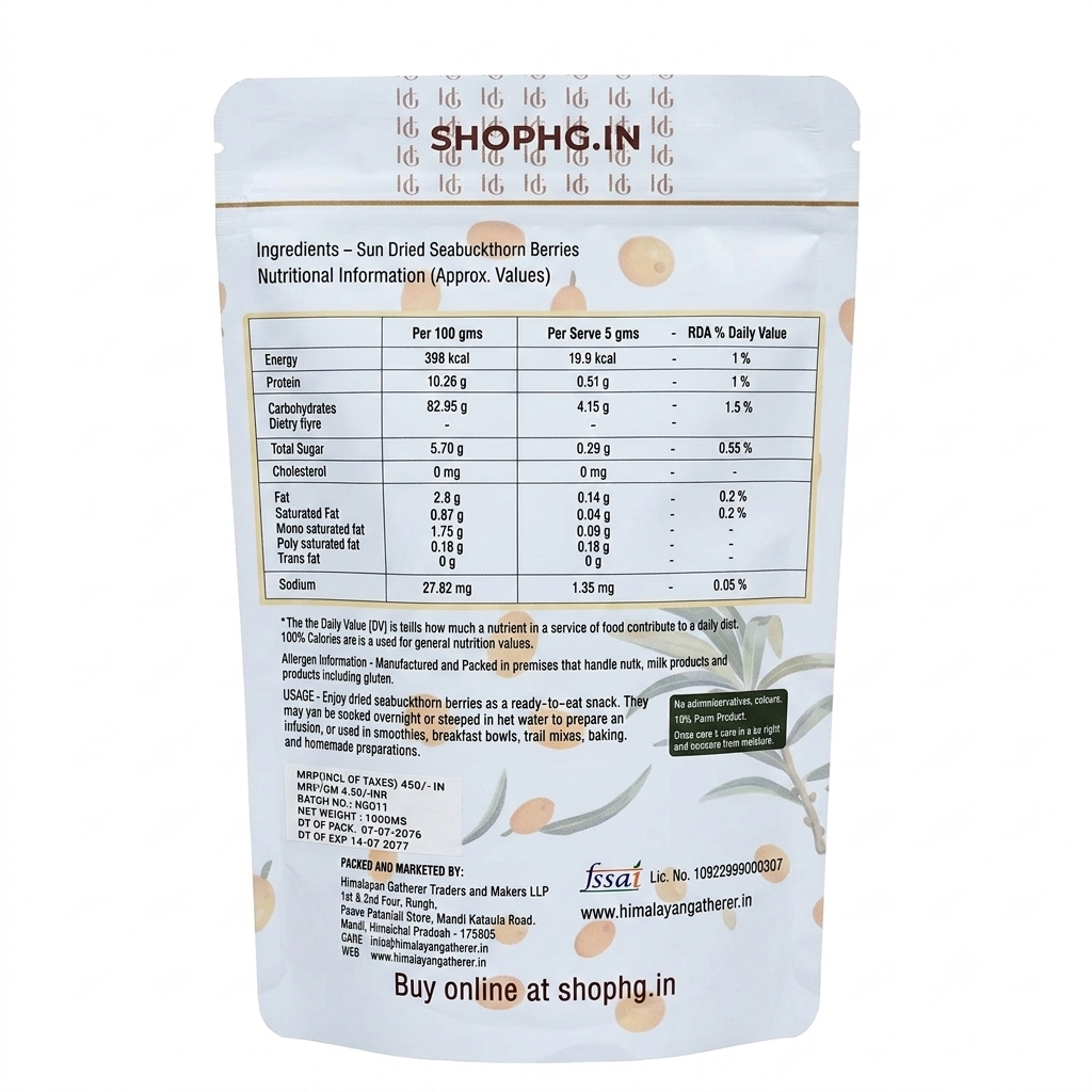 Sun Dried Berries | Seabuckthorn Berries Sun Dried - Natural - No Added Preservatives &amp;amp; No Added Chemical - Himalayan Gatherer - 100gm